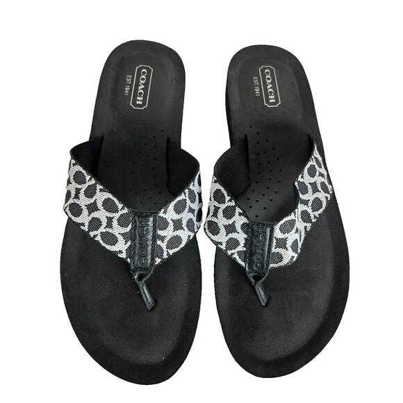 Coach Jessalyn Flat Flip-Flop Thong Sandal Size 7.5B Black Signature C Print - Picture 2 of 11